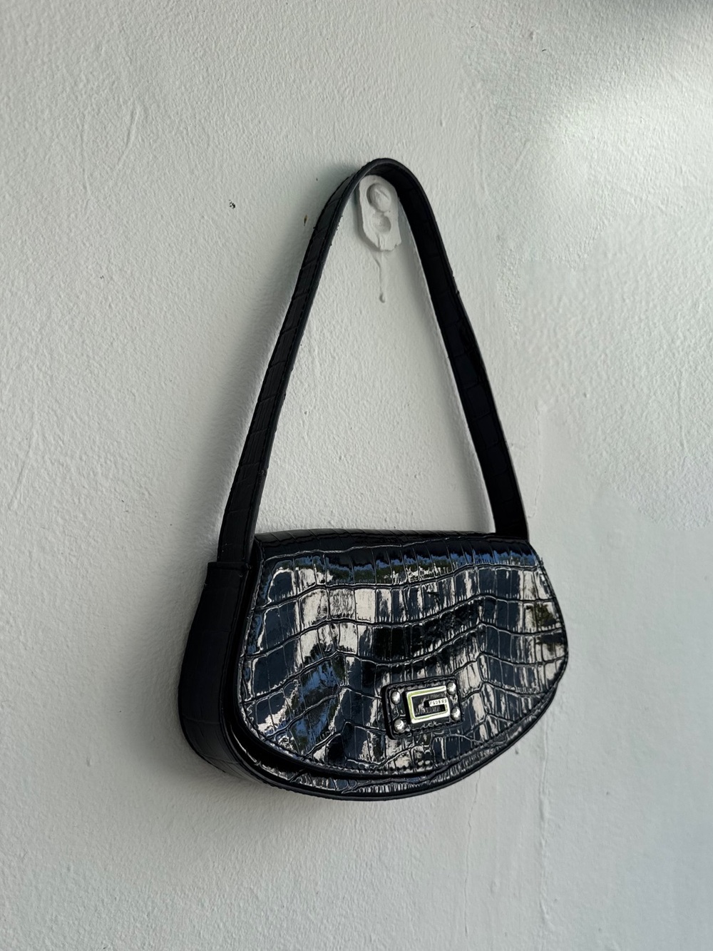 Guess Vintage Black Croc-Embossed Shoulder Bag - Picture 3 of 7